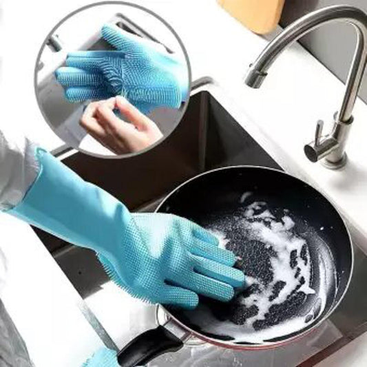 AquaShield Blue Textured Rubber Cleaning Gloves (Pair)