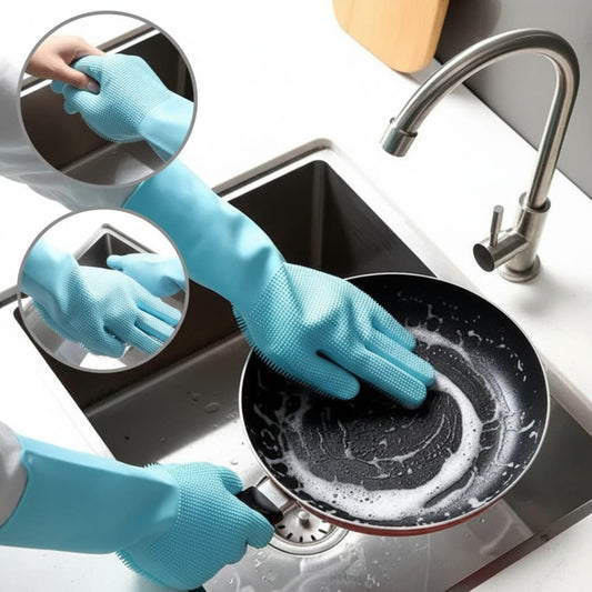 AquaShield Blue Textured Rubber Cleaning Gloves (Pair)